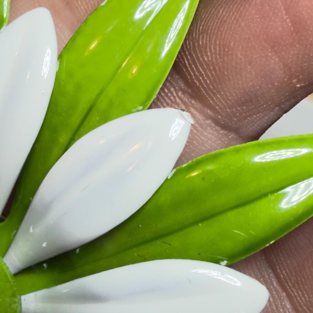 Enamel Daisy Flower Brooch Green White Large Pin 3.5” - Picture 7 of 8